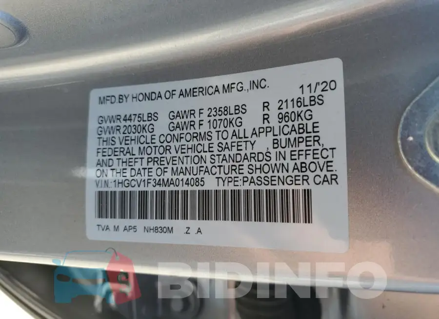 1HGCV1F34MA014085 Photo# 12