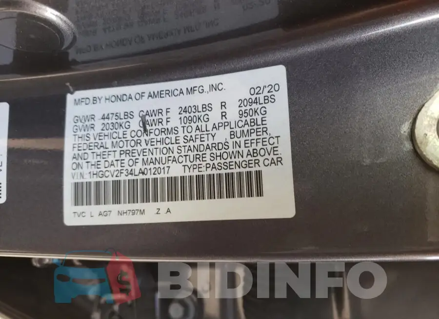 1HGCV2F34LA012017 Photo# 13