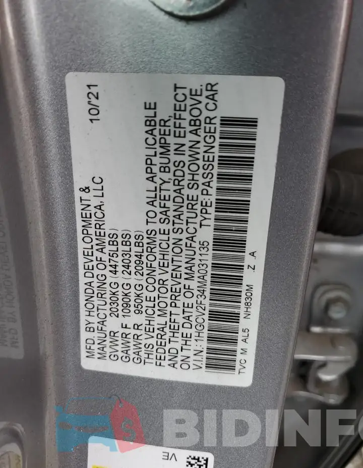 1HGCV2F34MA031135 Photo# 12