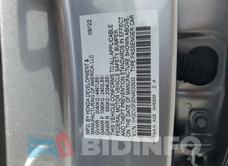 1HGCV3F20NA033933 Photo# 13