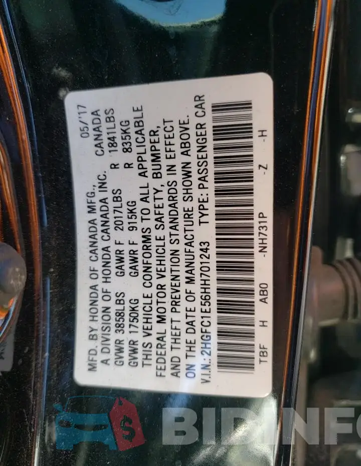 2HGFC1E56HH701243 Photo# 13
