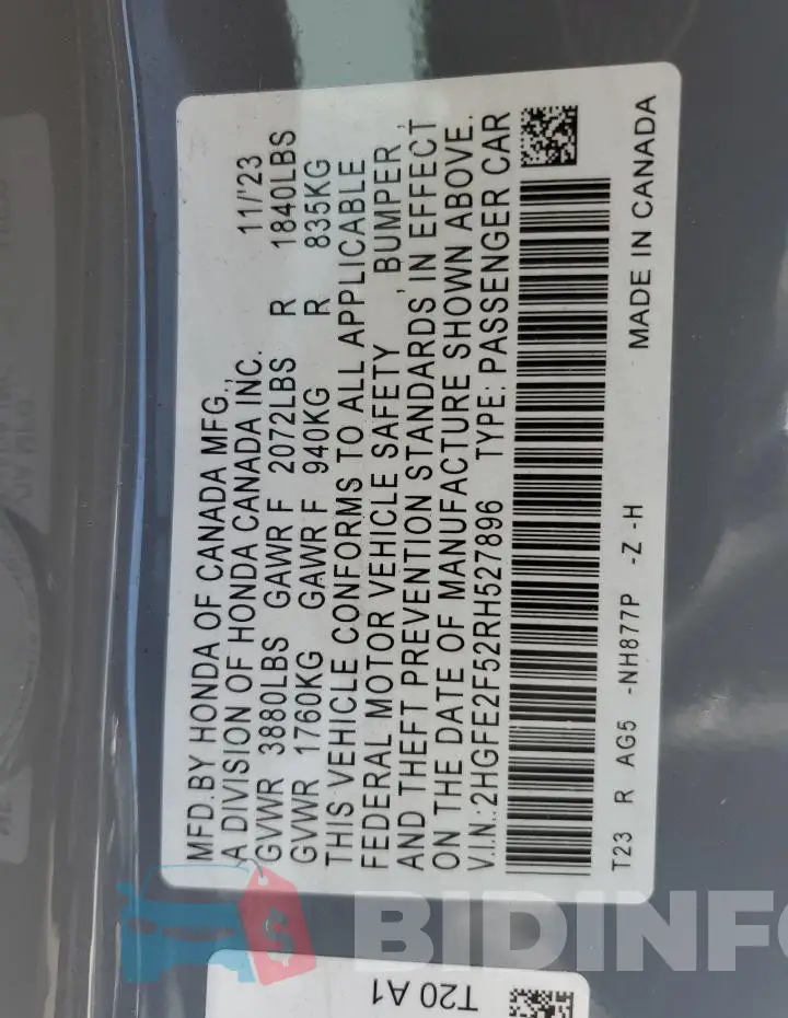 2HGFE2F52RH527896 Photo# 13