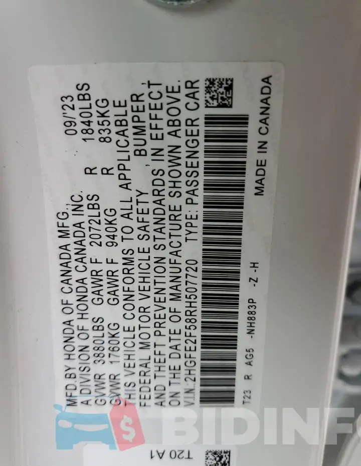 2HGFE2F58RH507720 Photo# 12