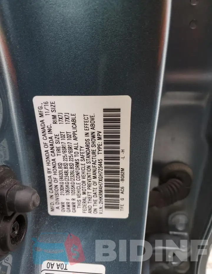 2HKRM4H7XGH725445 Photo# 12