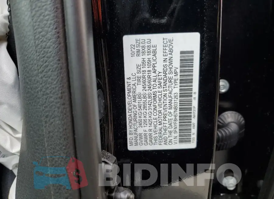 5FNYF8H67NB031263 Photo# 13