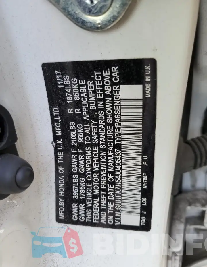 SHHFK7H54JU405437 Photo# 12