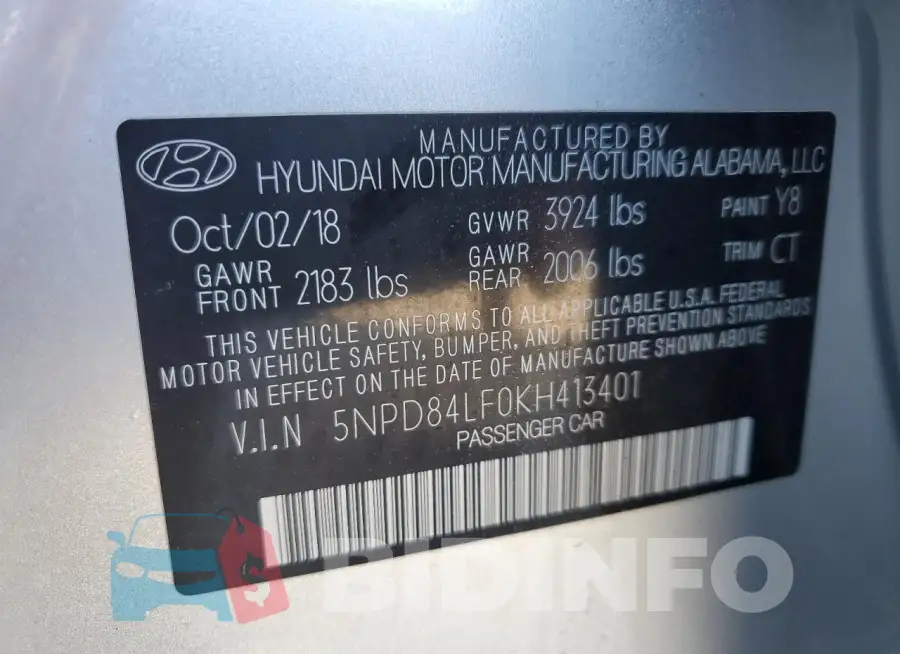 5NPD84LF0KH413401 Photo# 12