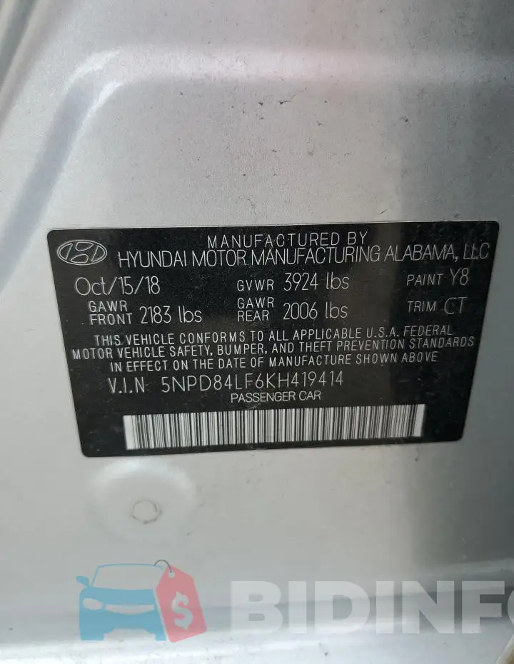 5NPD84LF6KH419414 Photo# 12