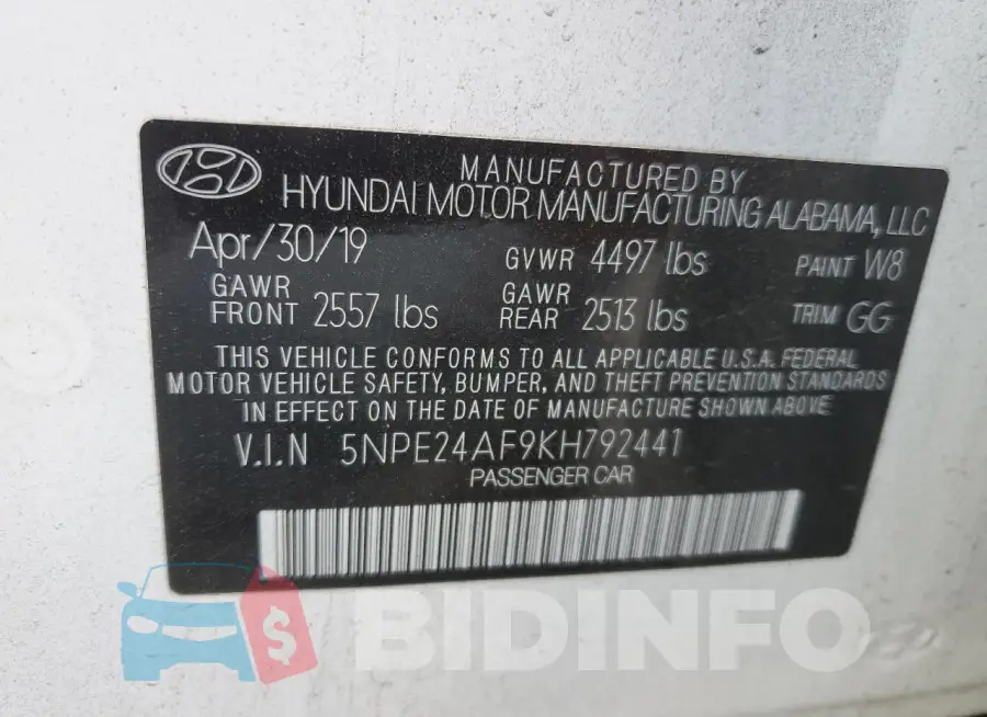5NPE24AF9KH792441 Photo# 12
