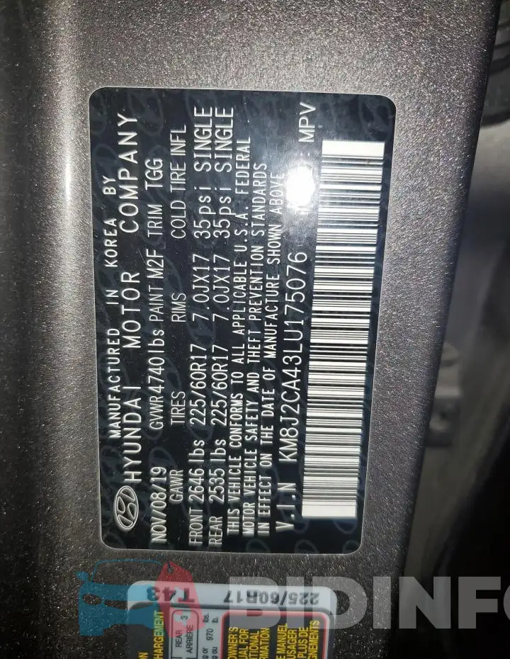 KM8J2CA43LU175076 Photo# 12