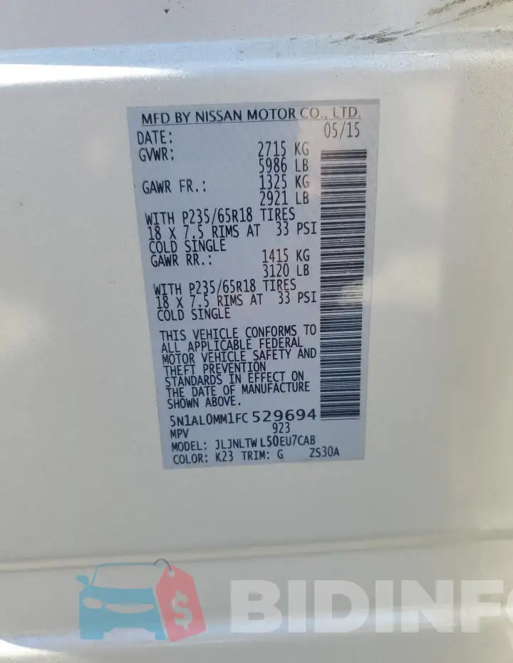 5N1AL0MM1FC529694 Photo# 13