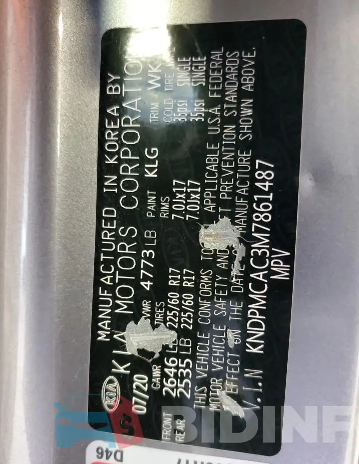 KNDPMCAC3M7861487 Photo# 14