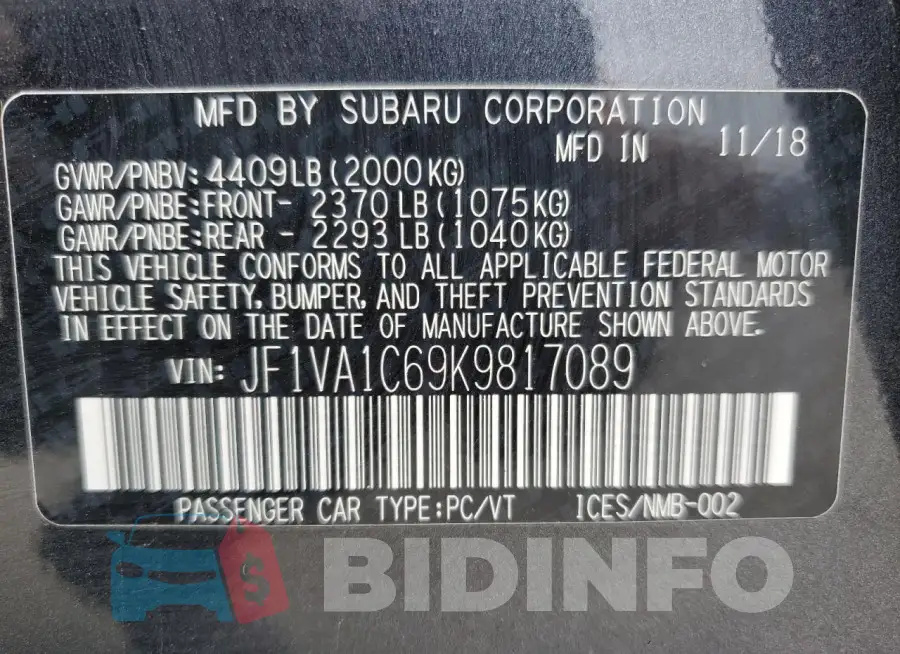 JF1VA1C69K9817089 Photo# 12