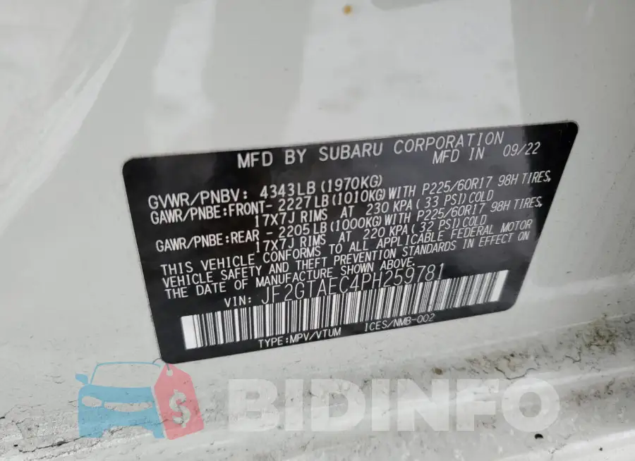 JF2GTAEC4PH259781 Photo# 12