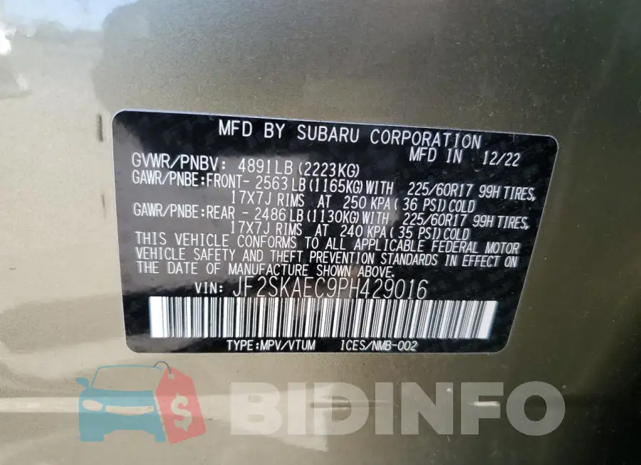 JF2SKAEC9PH429016 Photo# 12
