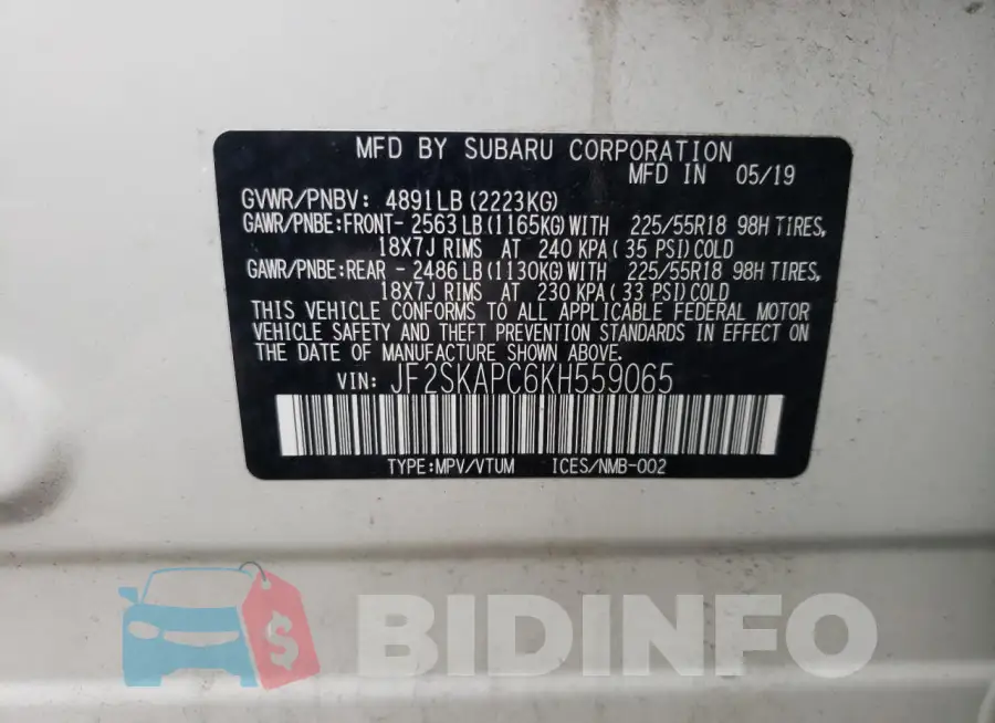 JF2SKAPC6KH559065 Photo# 13