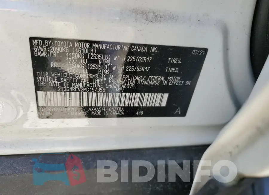 2T3G1RFV2MC197355 Photo# 13
