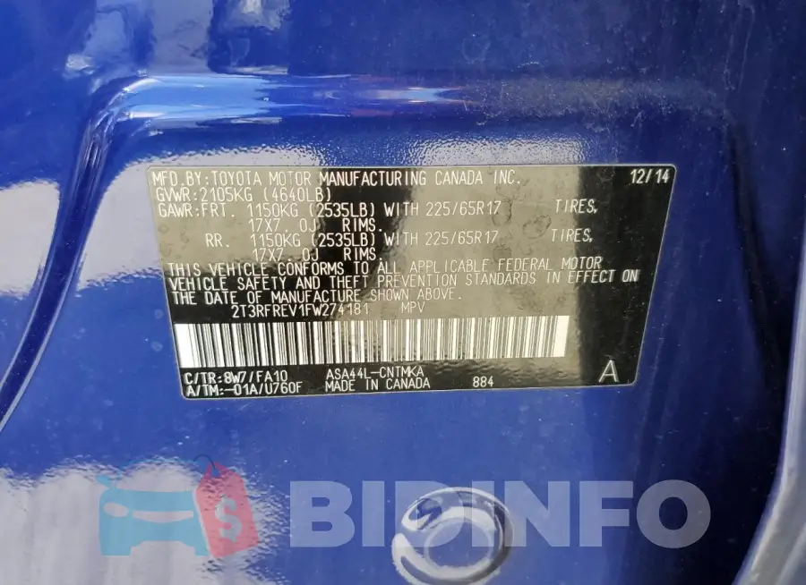 2T3RFREV1FW274181 Photo# 13