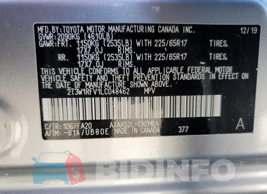 2T3W1RFV1LC048462 Photo# 13