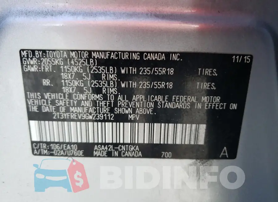 2T3YFREV9GW239112 Photo# 12