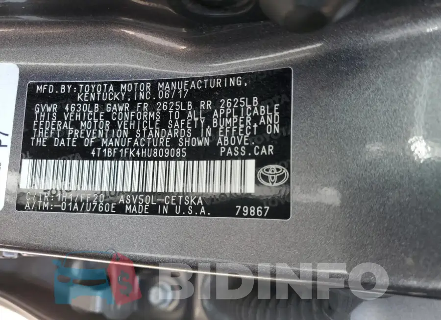 4T1BF1FK4HU809085 Photo# 12