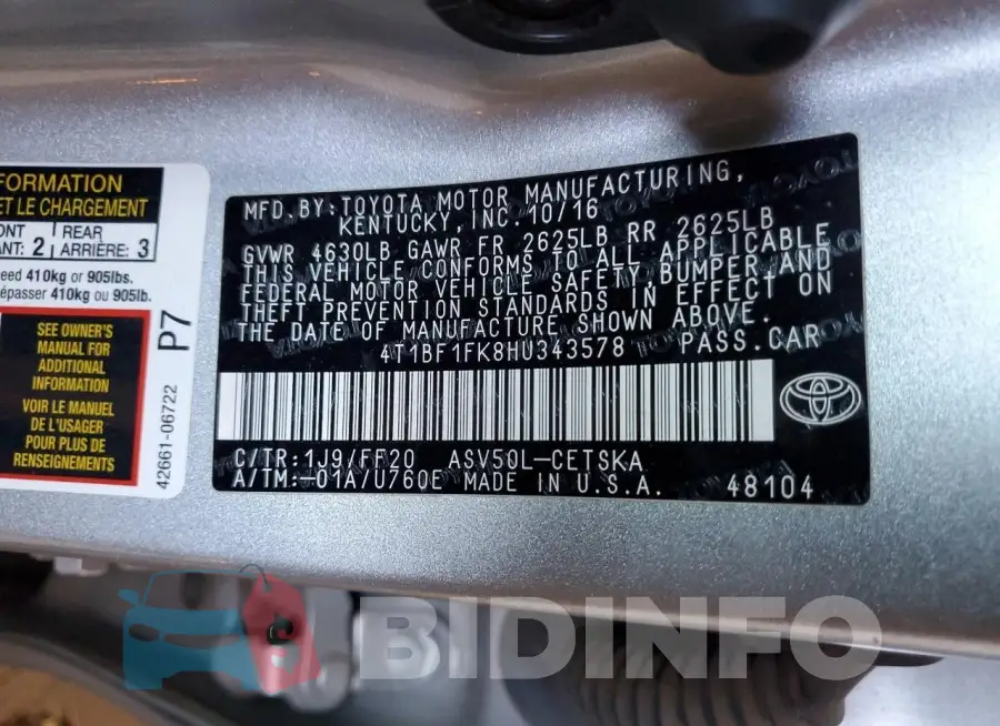 4T1BF1FK8HU343578 Photo# 12