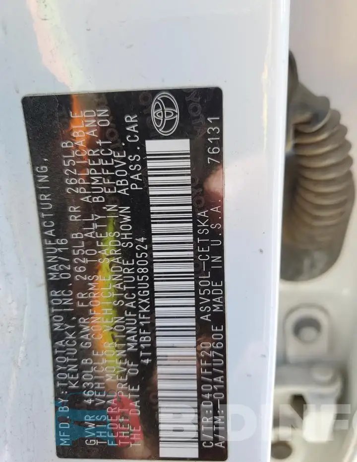 4T1BF1FKXGU580524 Photo# 13