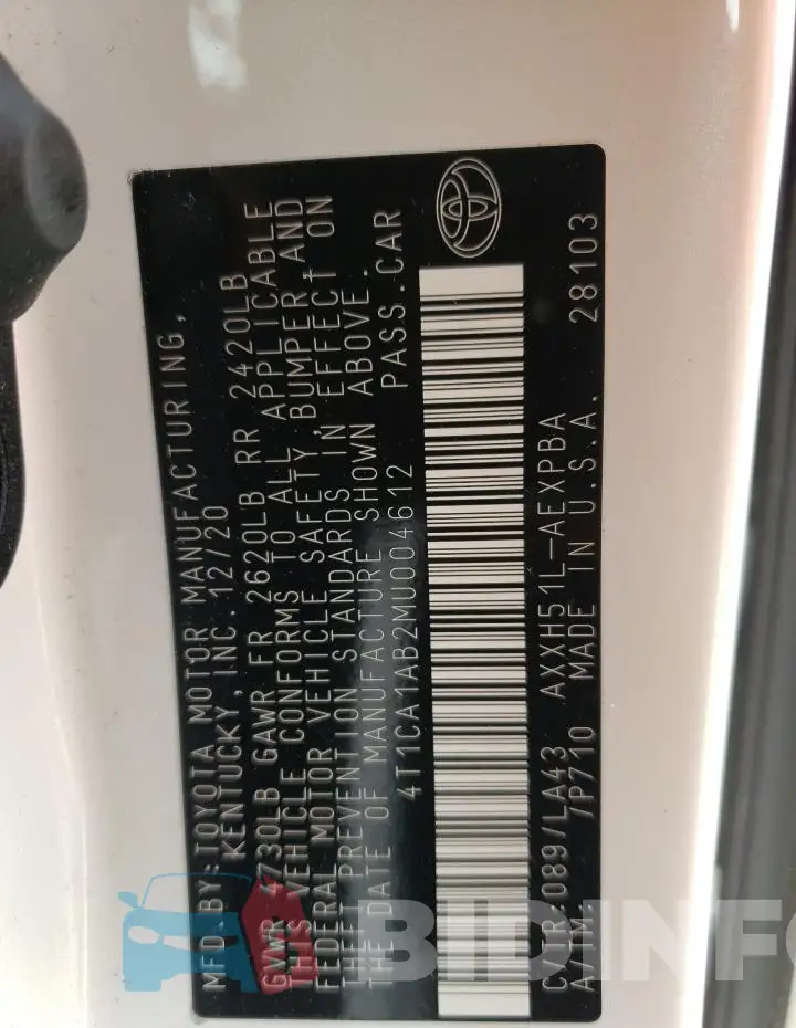 4T1CA1AB2MU004612 Photo# 12
