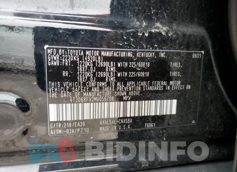 4T3D6RFV2MU056708 Photo# 13