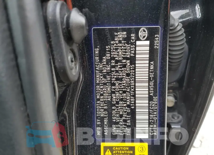 4T4BF1FKXGR522015 Photo# 12