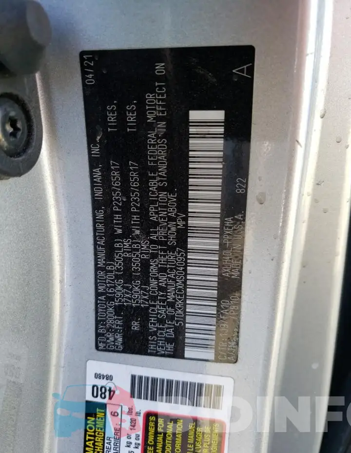 5TDKRKECXMS040957 Photo# 14