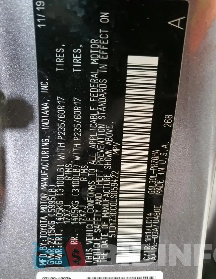 5TDYZ3DC0LS059422 Photo# 13