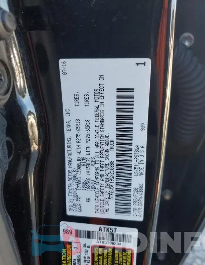 5TFEW5F19GX210888 Photo# 12