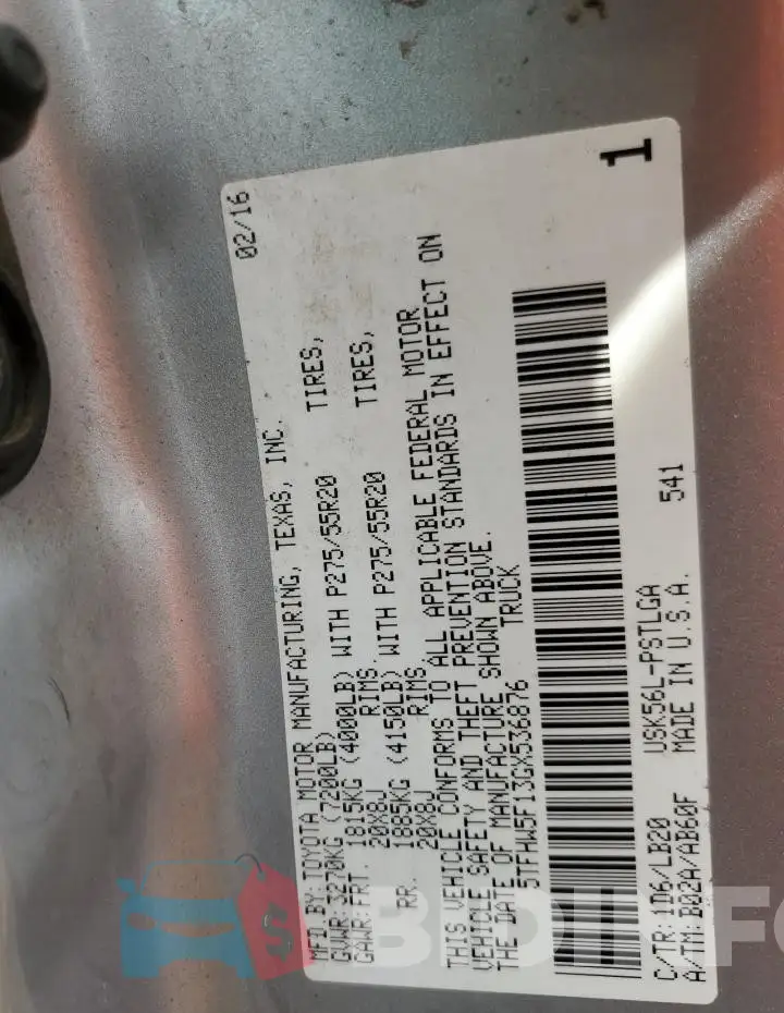 5TFHW5F13GX536876 Photo# 12