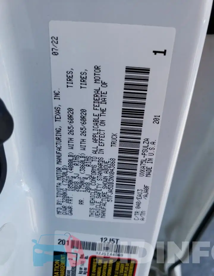 5TFJA5DB3NX043868 Photo# 12