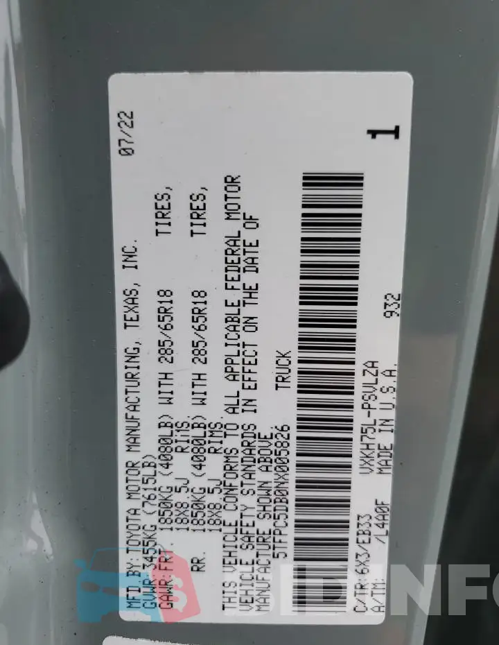5TFPC5DB0NX005826 Photo# 12