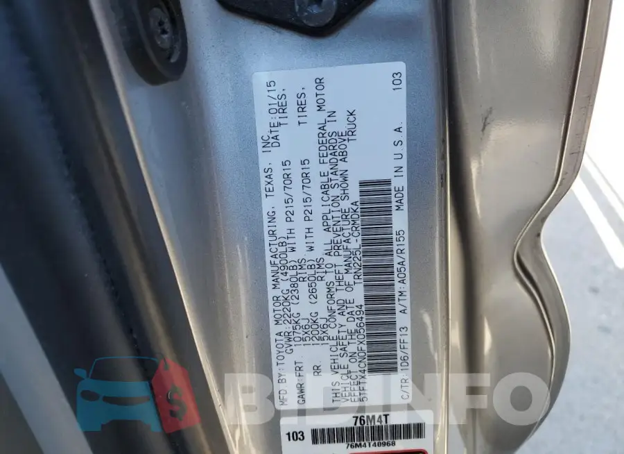 5TFTX4CN0FX056494 Photo# 12