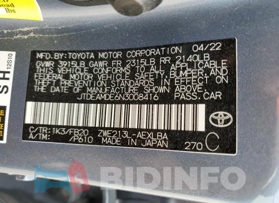 JTDEAMDE6N3008416 Photo# 12