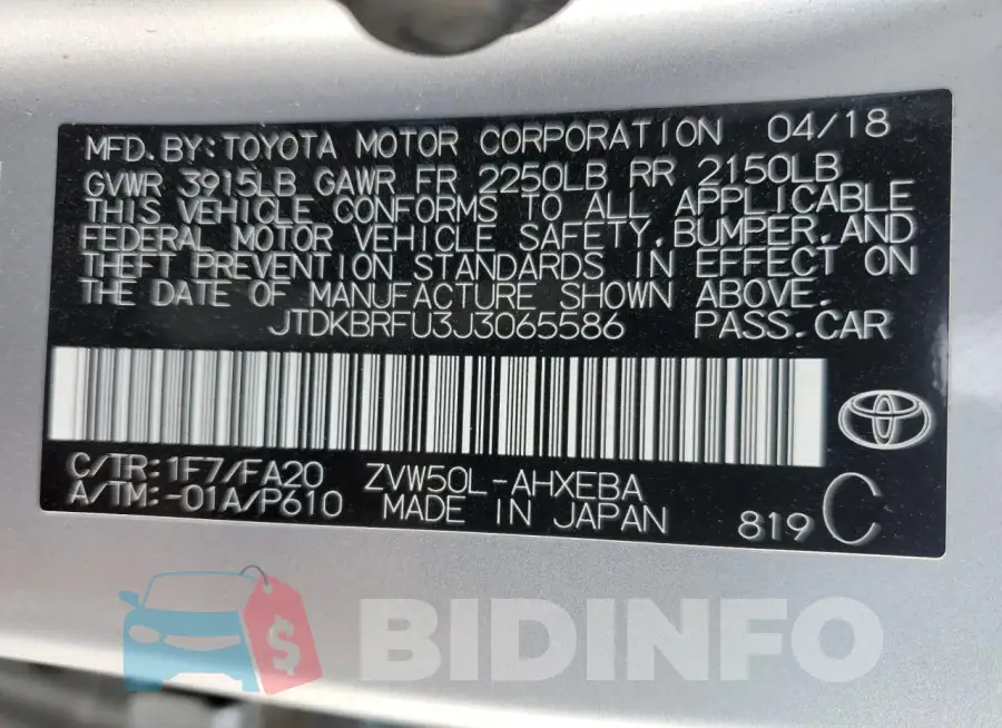 JTDKBRFU3J3065586 Photo# 12