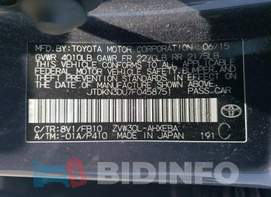 JTDKN3DU7F0458751 Photo# 12