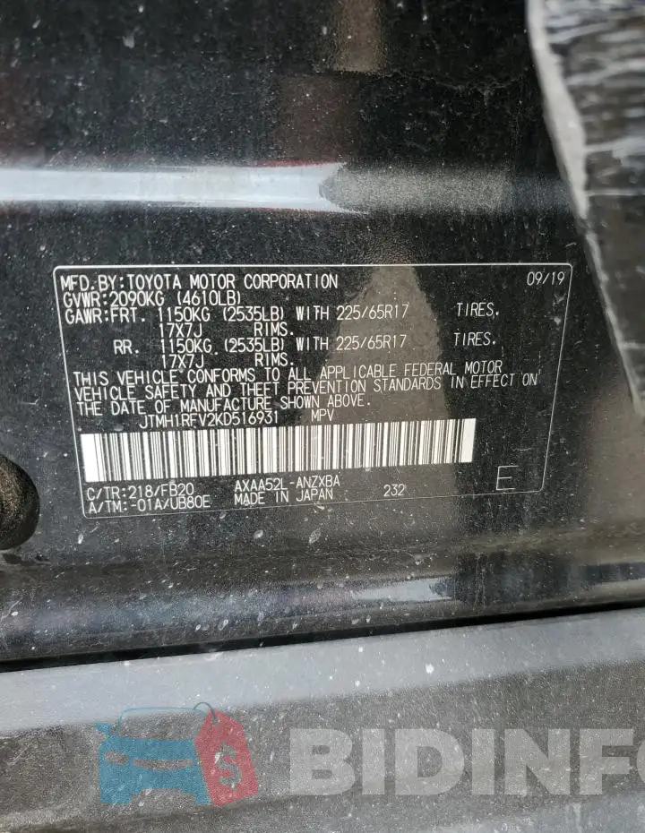 JTMH1RFV2KD516931 Photo# 13