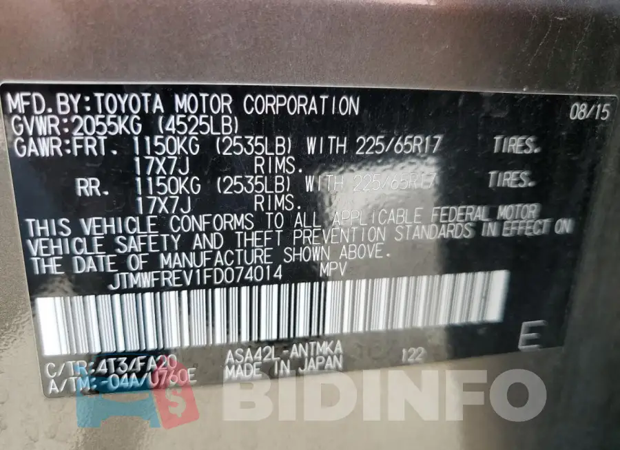 JTMWFREV1FD074014 Photo# 13