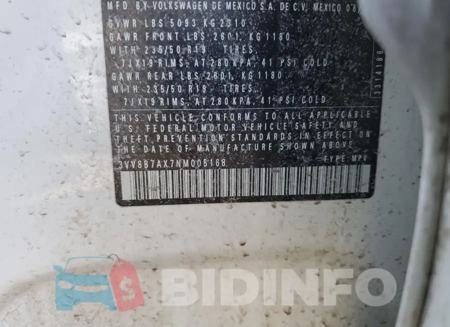 3VV8B7AX7NM005168 Photo# 12