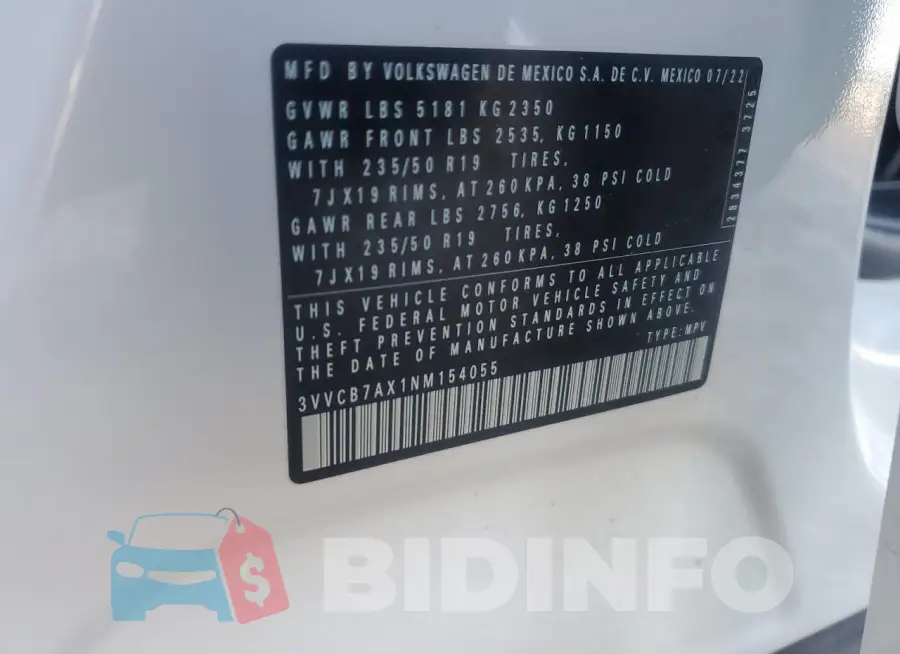 3VVCB7AX1NM154055 Photo# 13