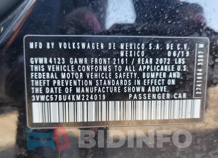 3VWC57BU4KM224019 Photo# 13