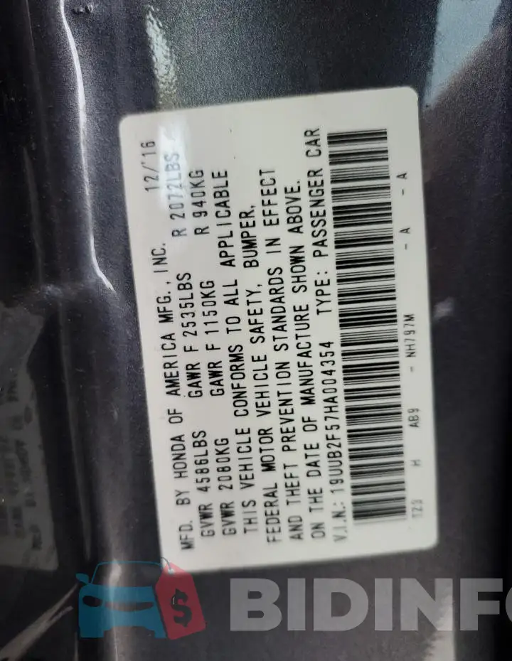 19UUB2F57HA004354 Photo# 13