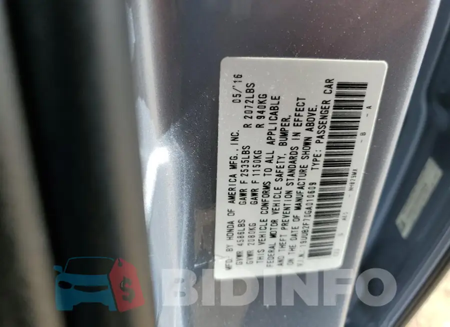 19UUB2F70GA010609 Photo# 12