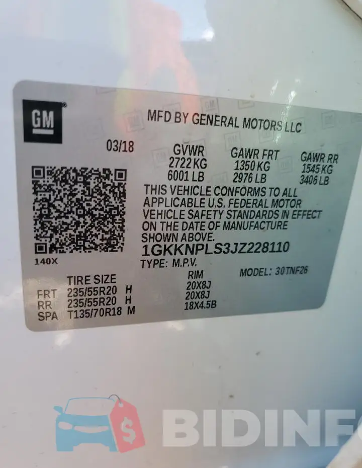 1GKKNPLS3JZ228110 Photo# 13