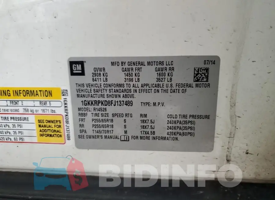1GKKRPKD8FJ137489 Photo# 13