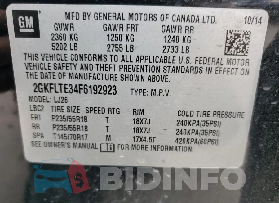 2GKFLTE34F6192923 Photo# 12